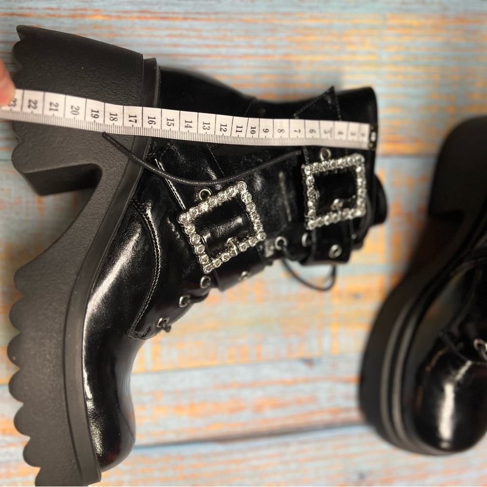 Black Platform Ankle Leather Boots - Picture 10 of 13